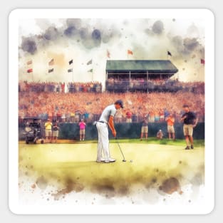 Artistic illustration of golfer putting on the 18th green Sticker